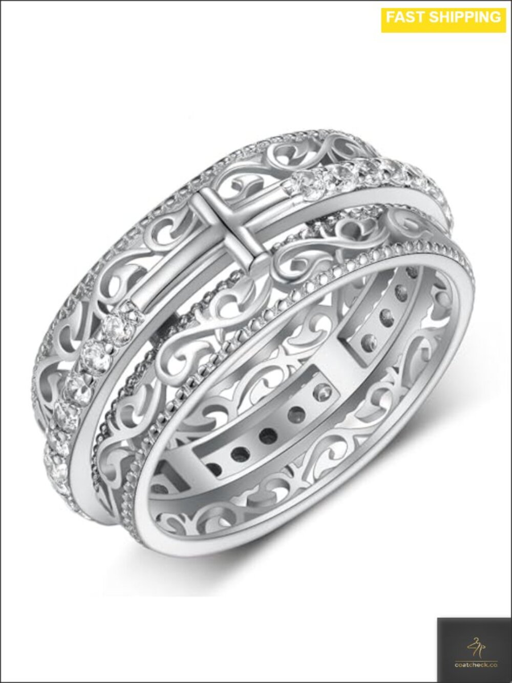 925 Sterling Silver Cross Spinner Ring Anxiety Fidget Faith Gift for Women Men